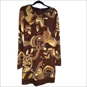 VTG Maria Bianca Nero Retro Groovy Funky Made in USA Brown Silk Dress (Size L)